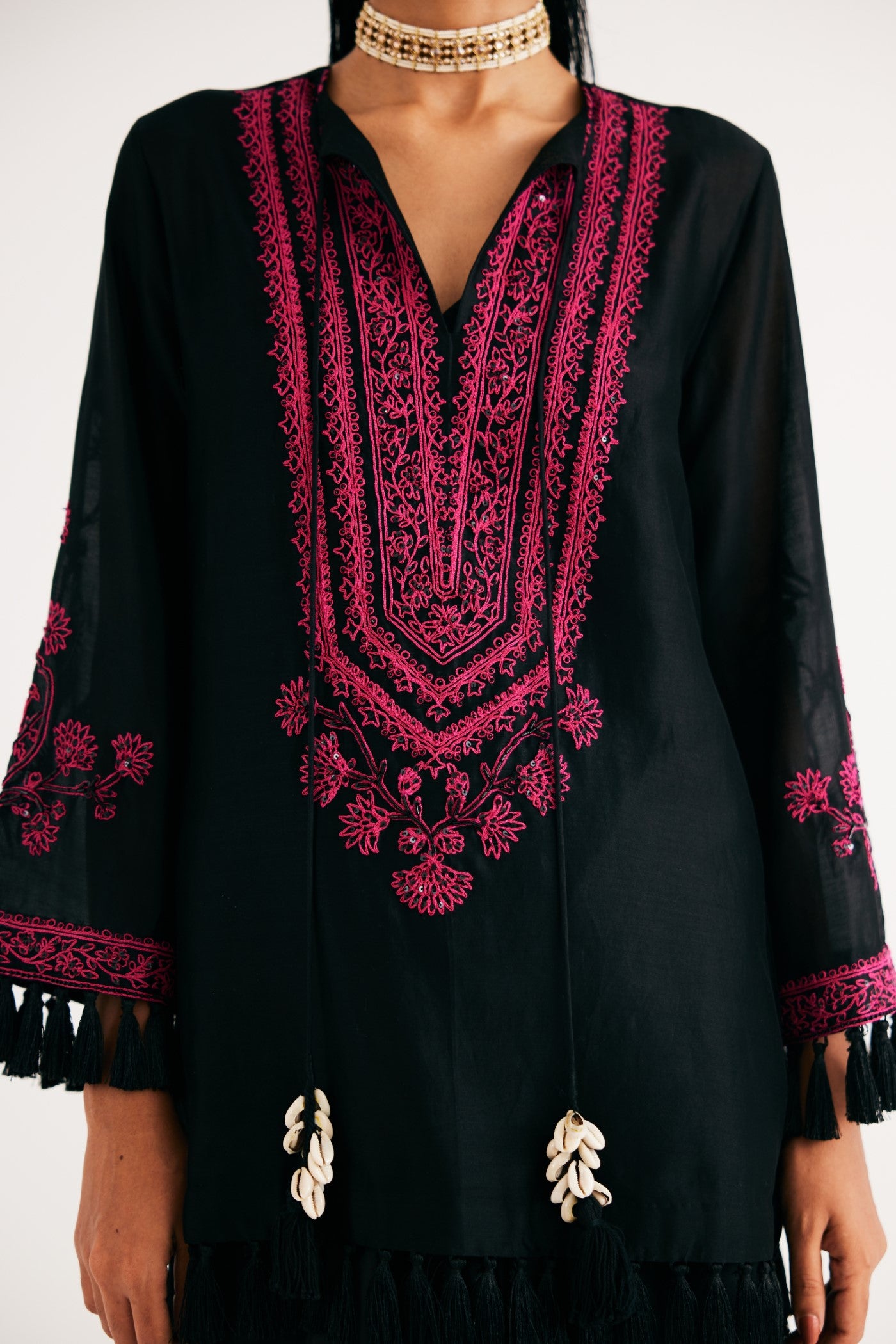 Black Silk Chanderi Embroidered kurta