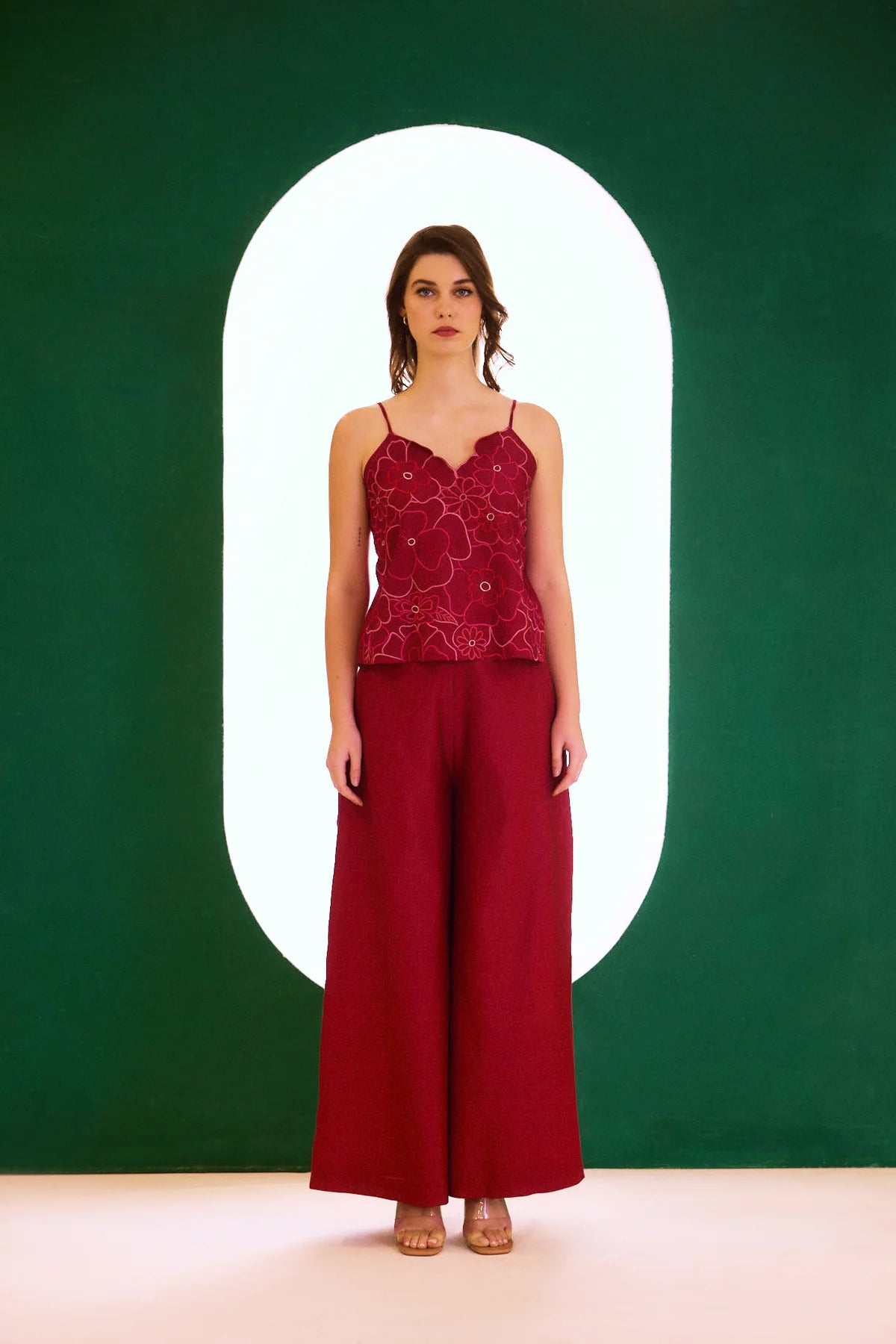Berry Zealous Embroidered Cape Set