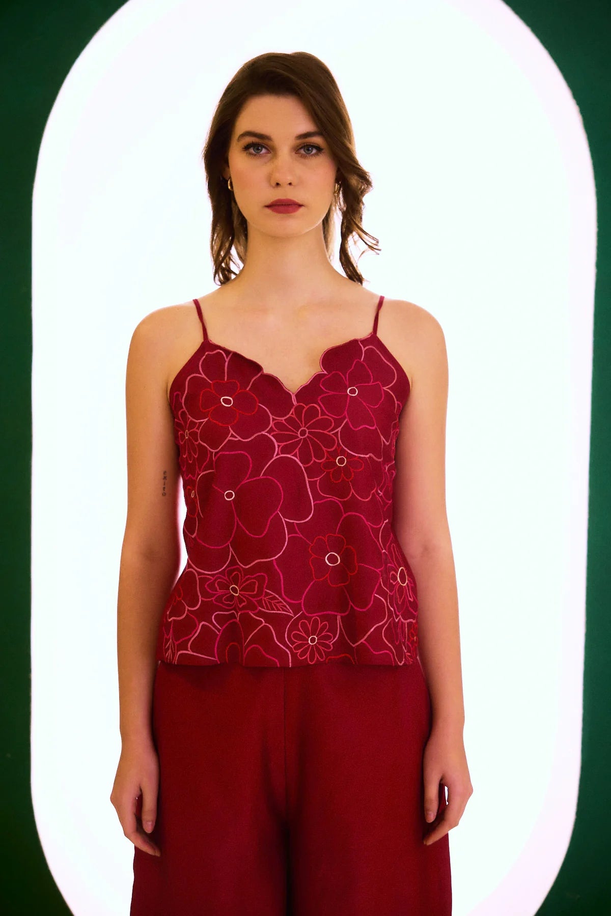 Berry Zealous Embroidered Cape Set