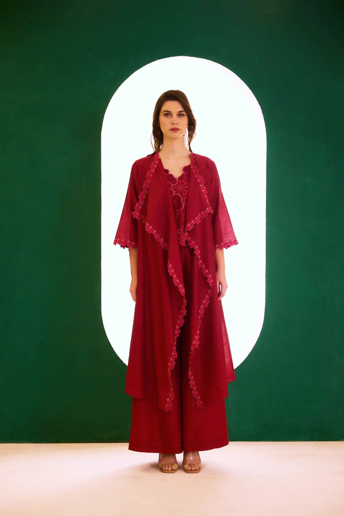 Berry Zealous Embroidered Cape Set