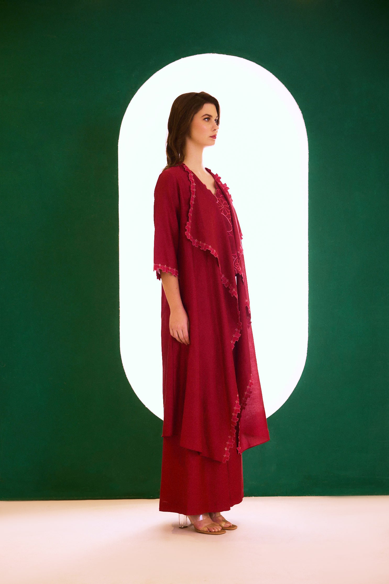 Berry Zealous Embroidered Palazzo Pants