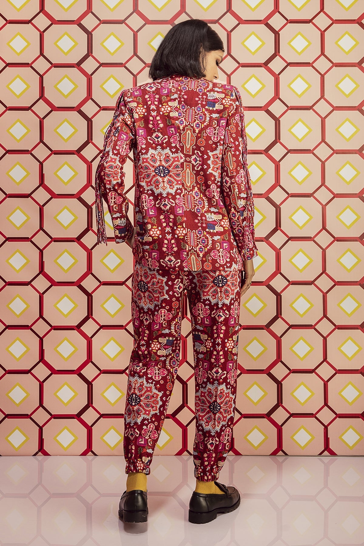 Kashan Red Print Jacket & Joggers in Handloom Organic Herringbone Cotton, handloom organic herringbone cotton lined with soft mulmul, BeTrue, Be True