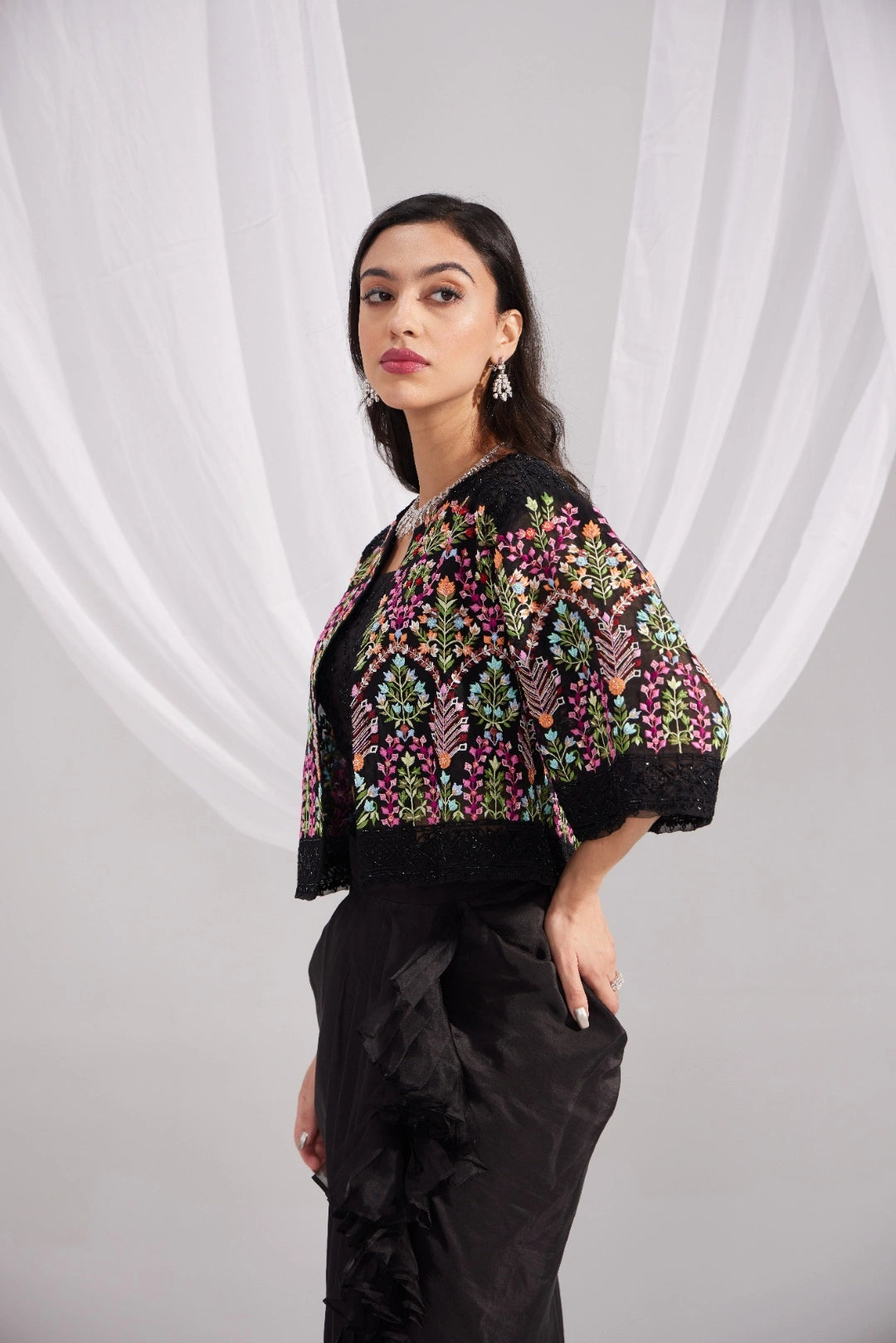 Black Organza Mughal Embroidered Jacket Set