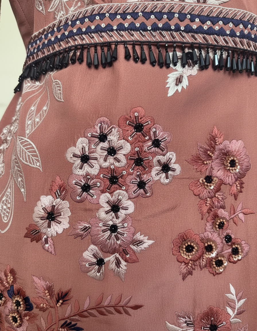 Dusky rose embroidered jacket set