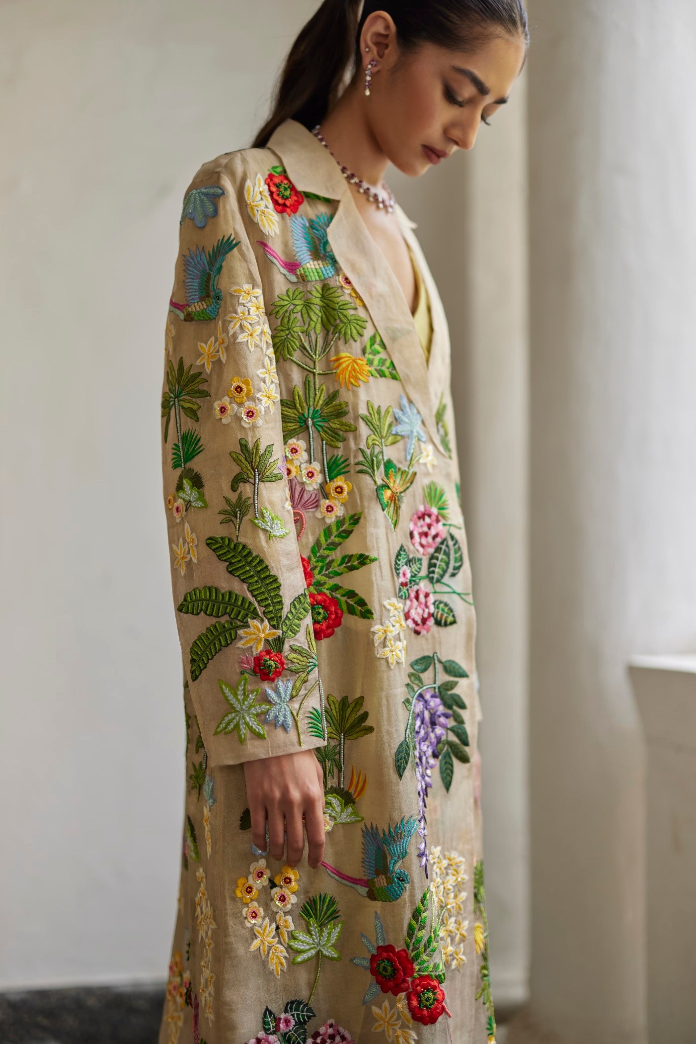 Women Clothing Golden Zari Embroidered Garden Jacket