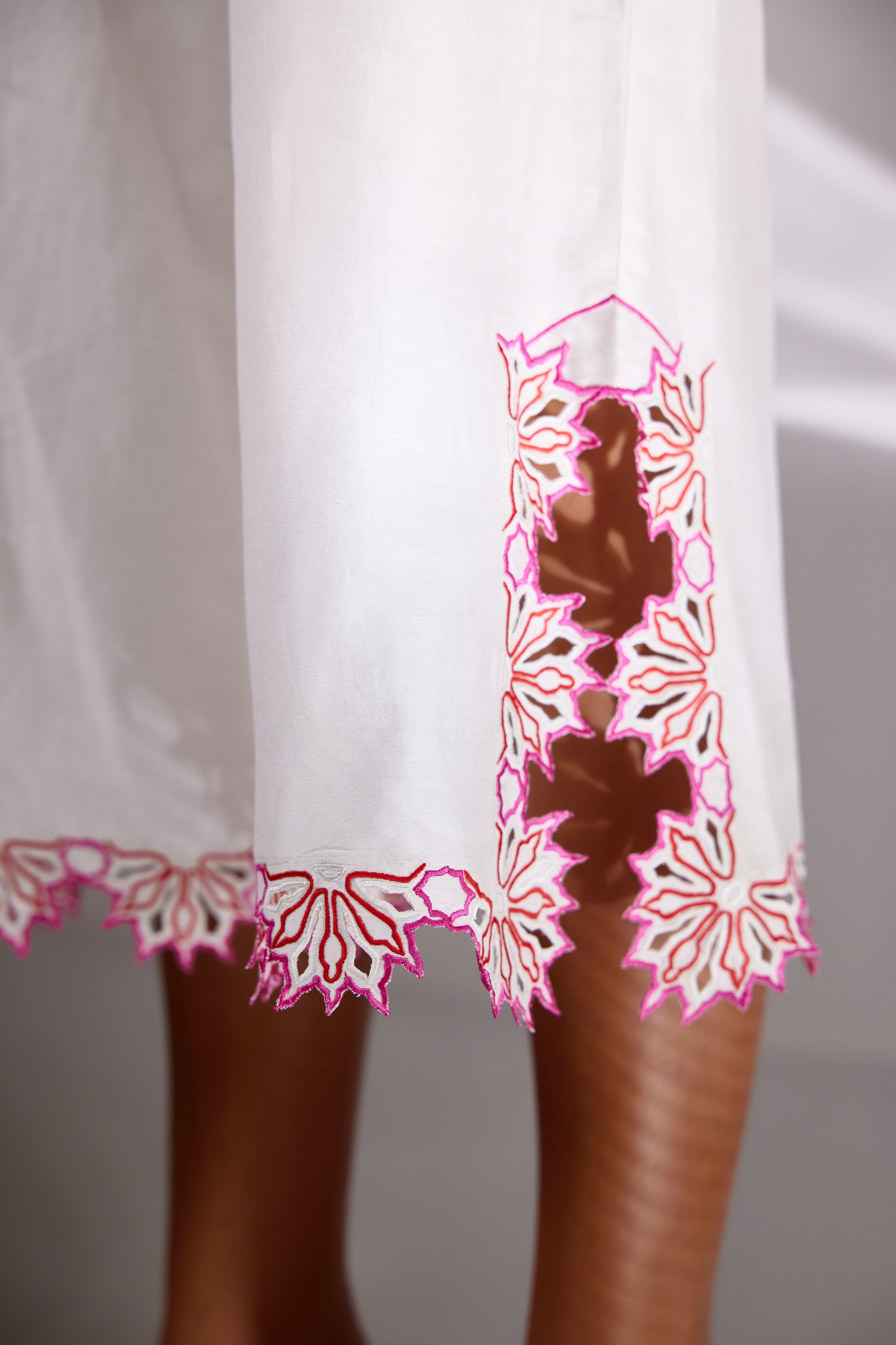 White Chanderi Silk Embroidered Short Cape & Culottes Set