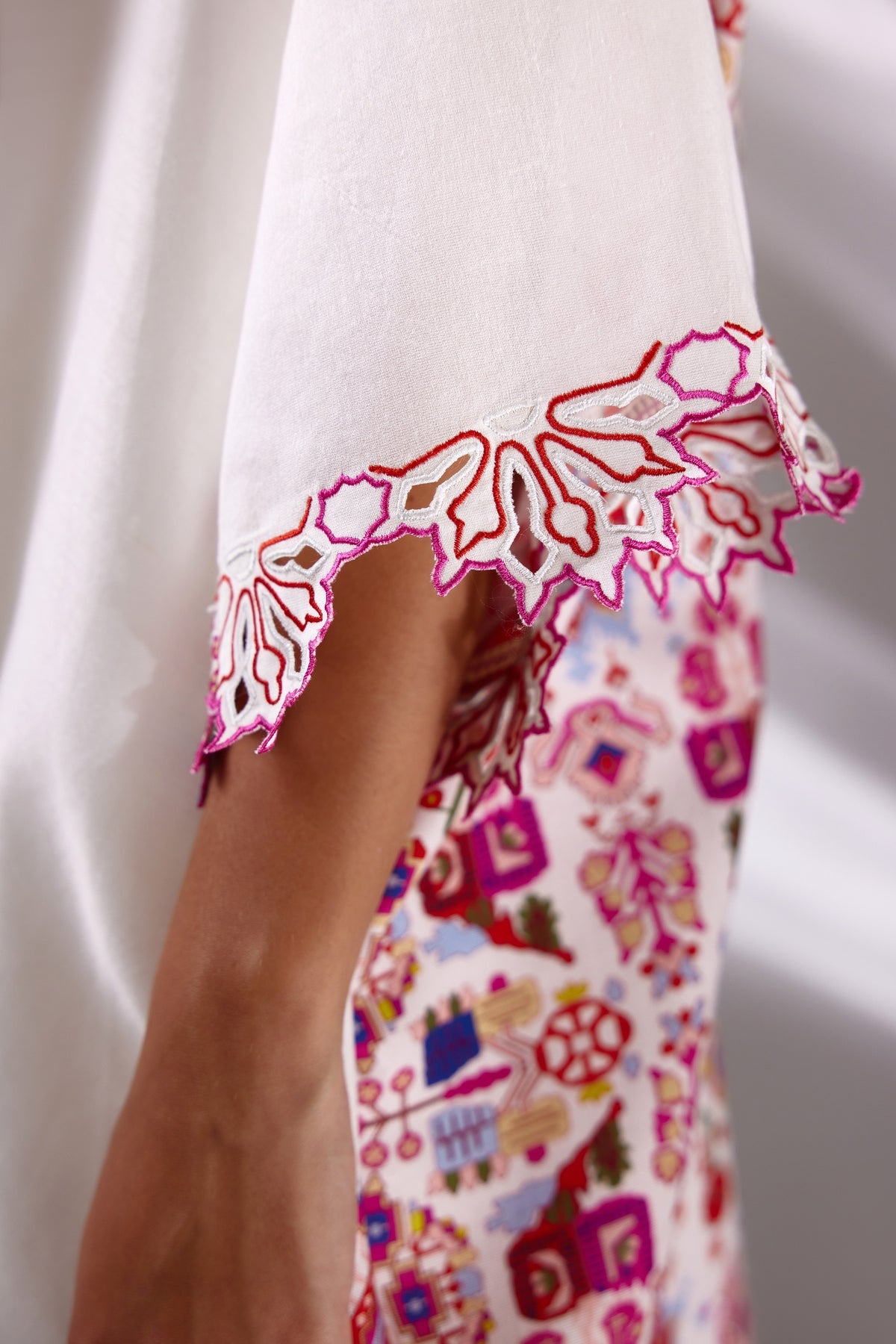 White Chanderi Silk Embroidered Short Cape & Culottes Set