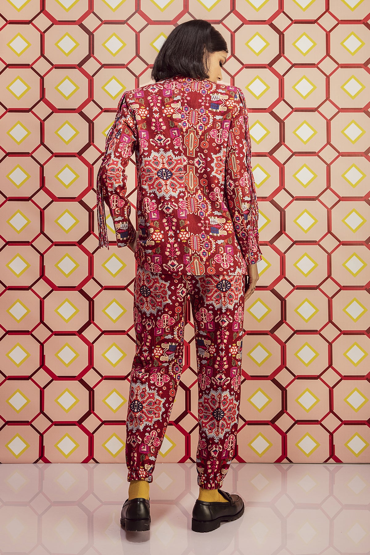 Kashan Red Print Jacket & Joggers in Handloom Organic Herringbone Cotton, handloom organic herringbone cotton lined with soft mulmul, BeTrue, Be True