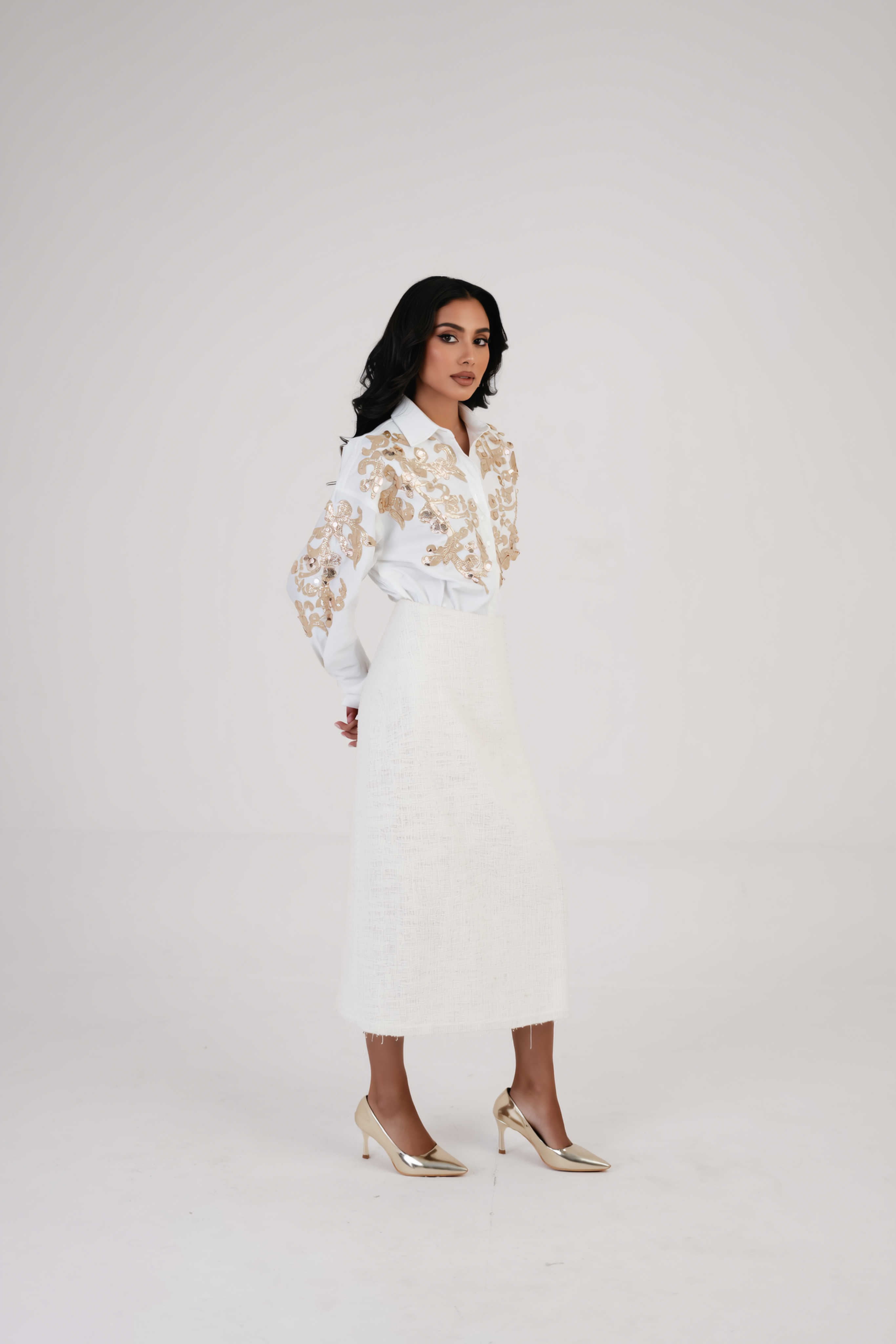 Feathered Golden Embroidered Shirt