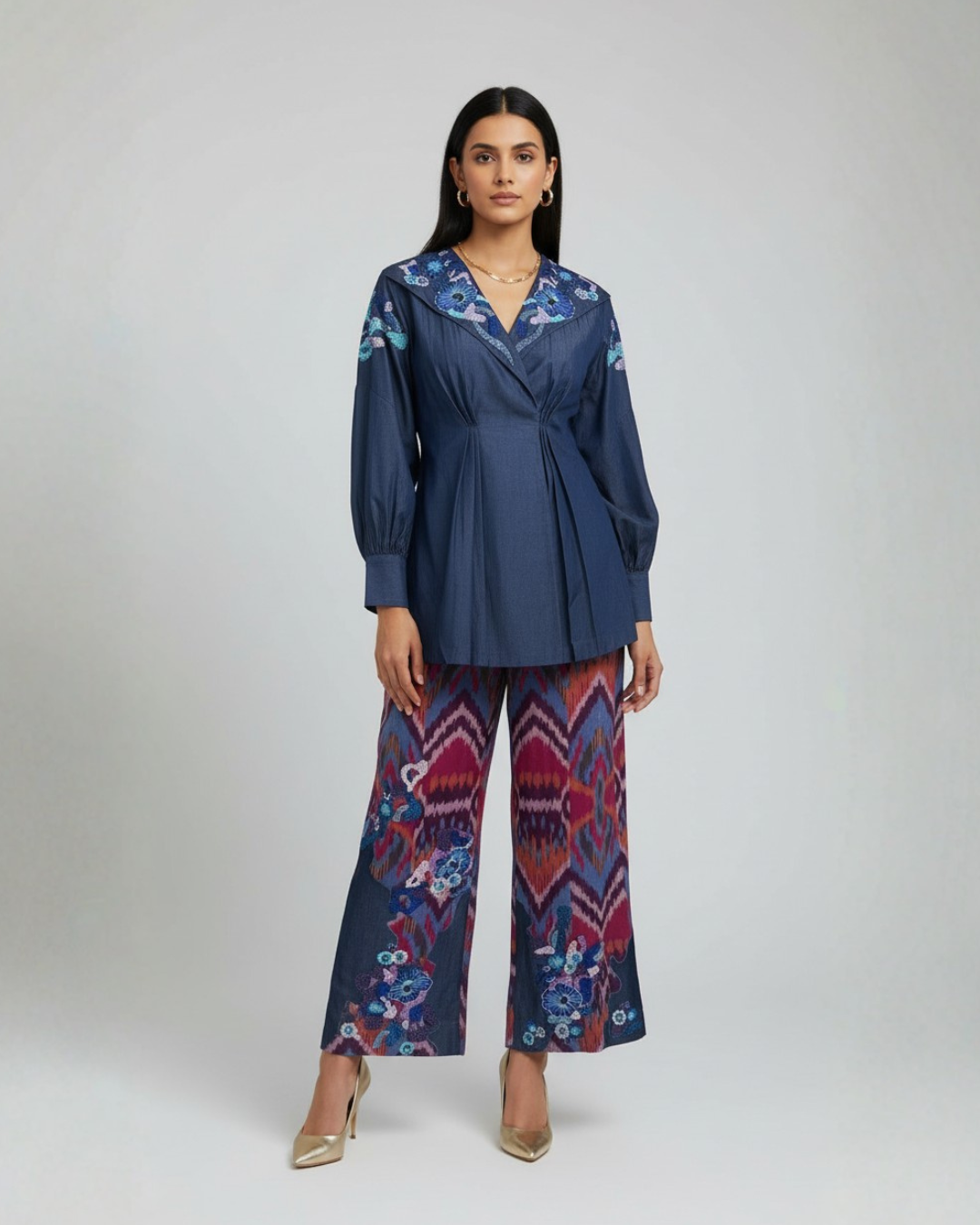 Hand-loom ikkat hand embroidered pants