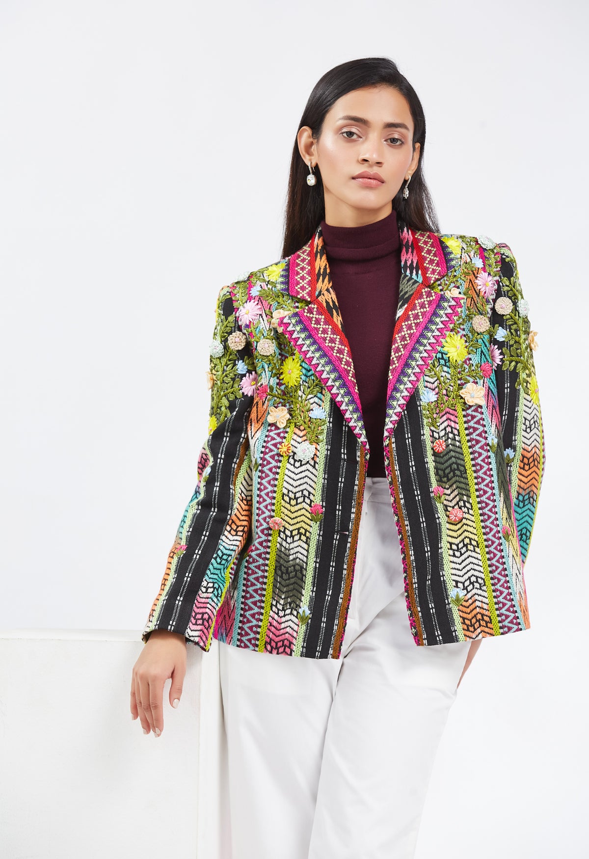 Buy Eecha Jacket | Handloom Designer Jacket with Ribbon Embroidery