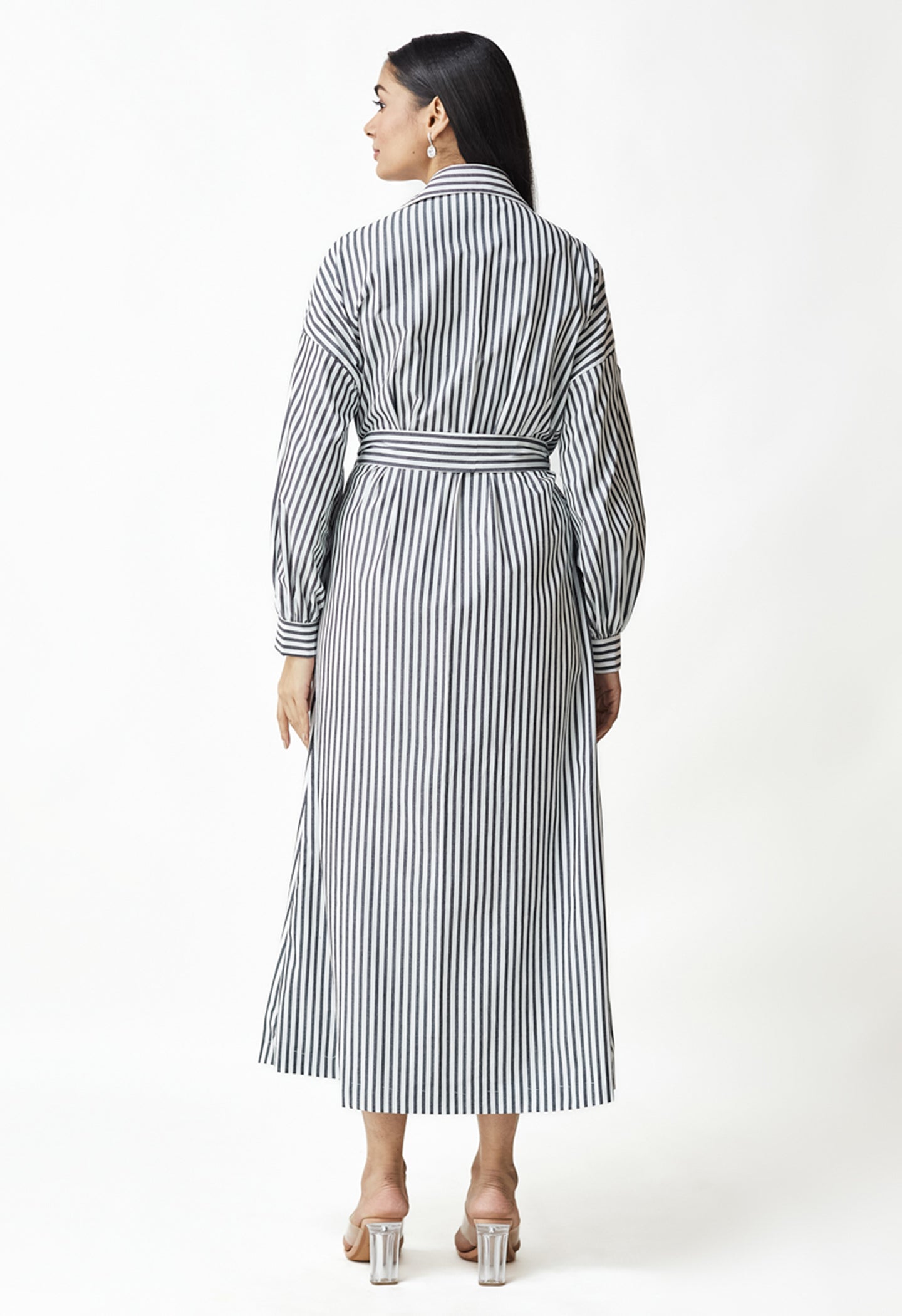 White & Black Stripe Embroidered Jacket Dress