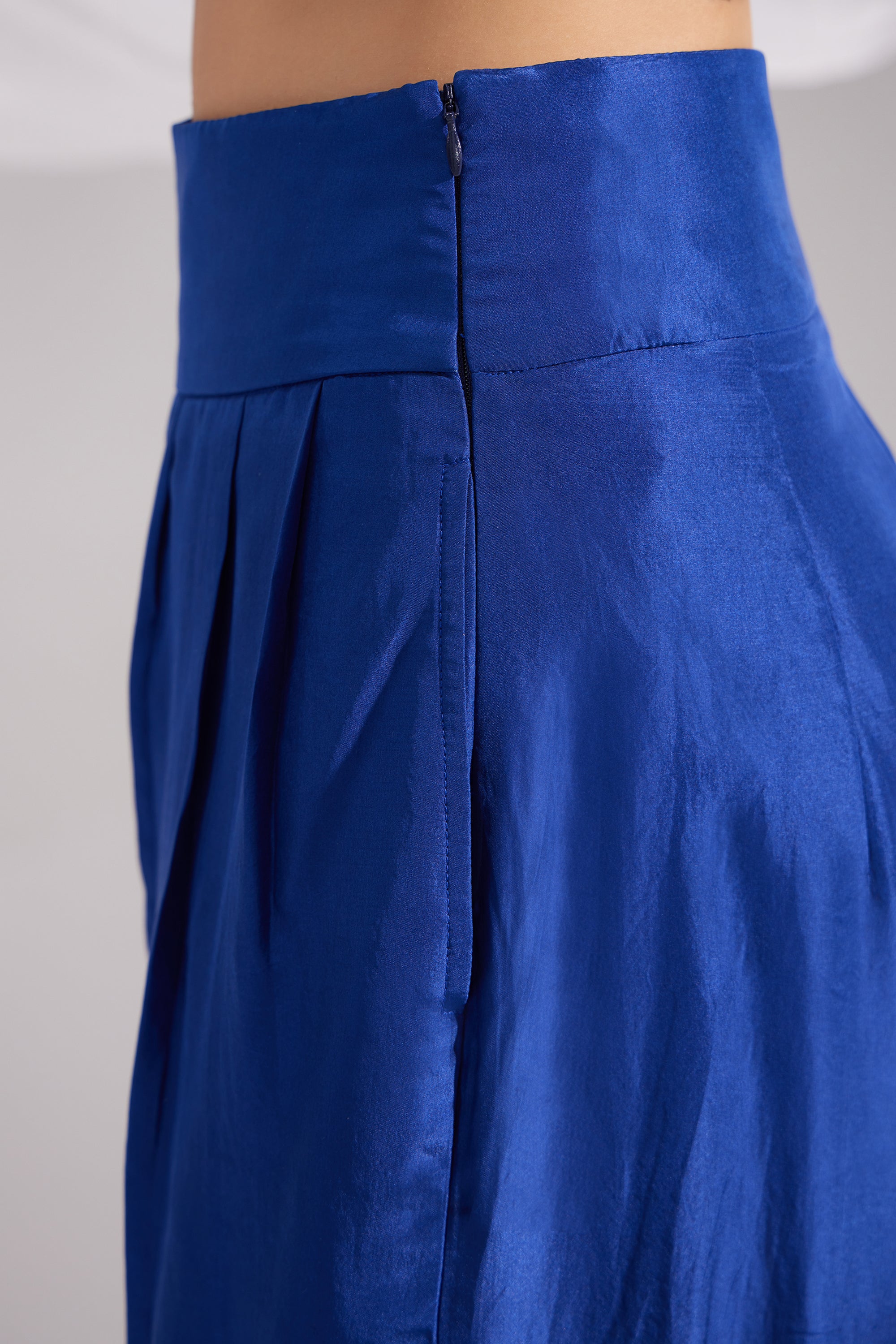 Royal Blue Gardenia Short Embroidered Silk Jacket Set