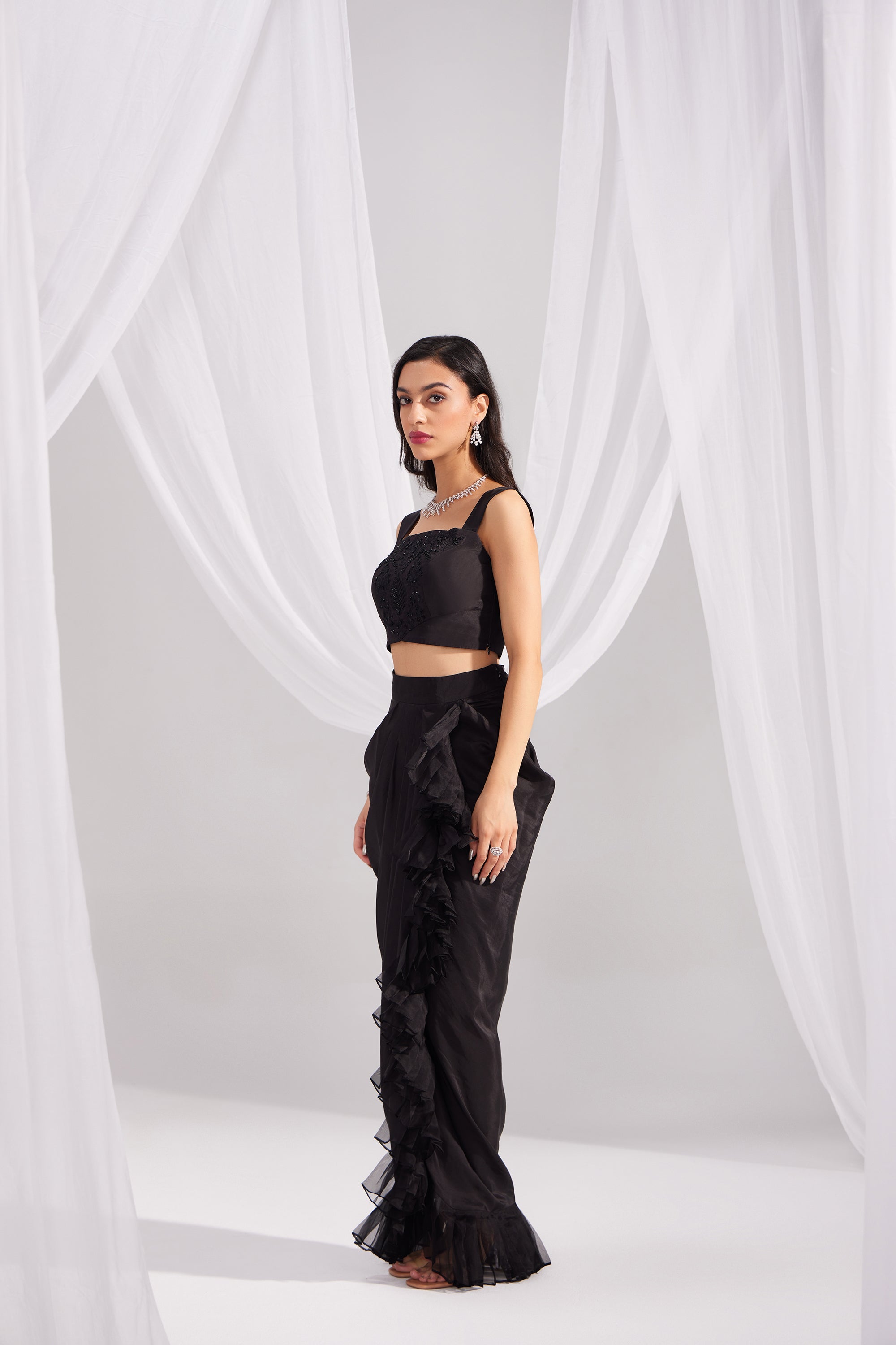 Black Organza Mughal Embroidered Jacket Set