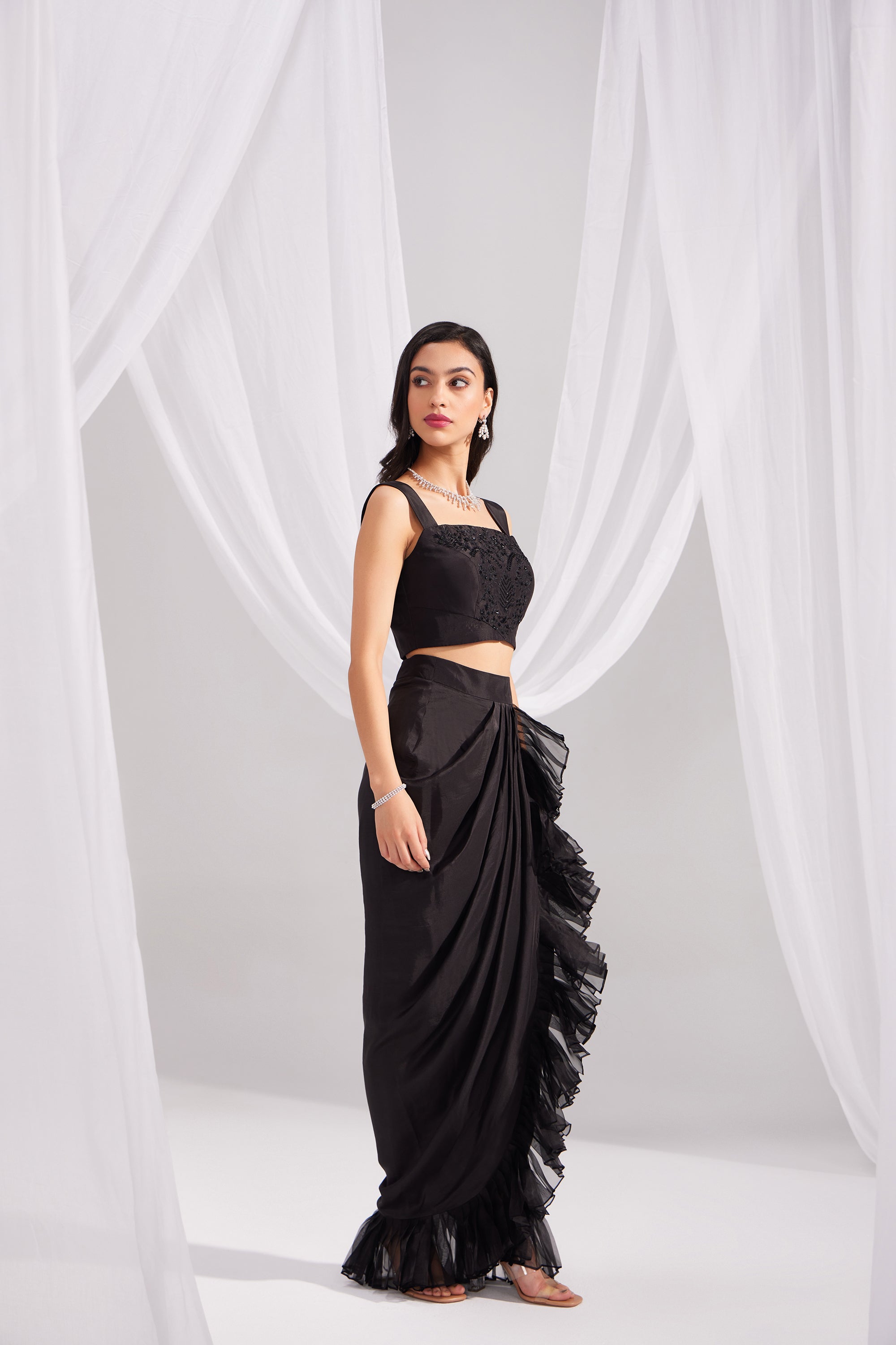 Black Organza Mughal Embroidered Jacket Set