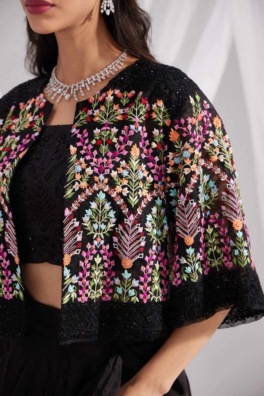 Black Organza Mughal Embroidered Jacket Set