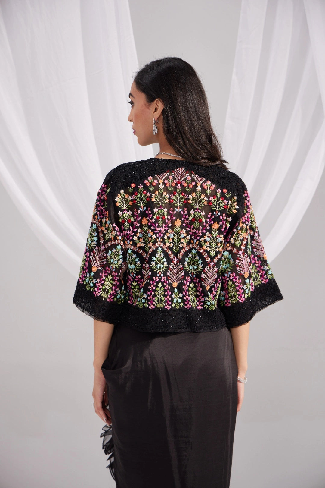 Black Organza Mughal Embroidered Jacket Set