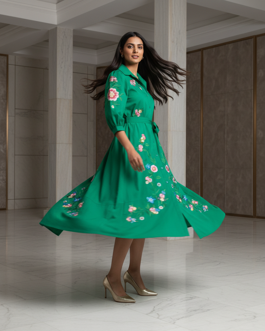 Emrald statement embroidered dress
