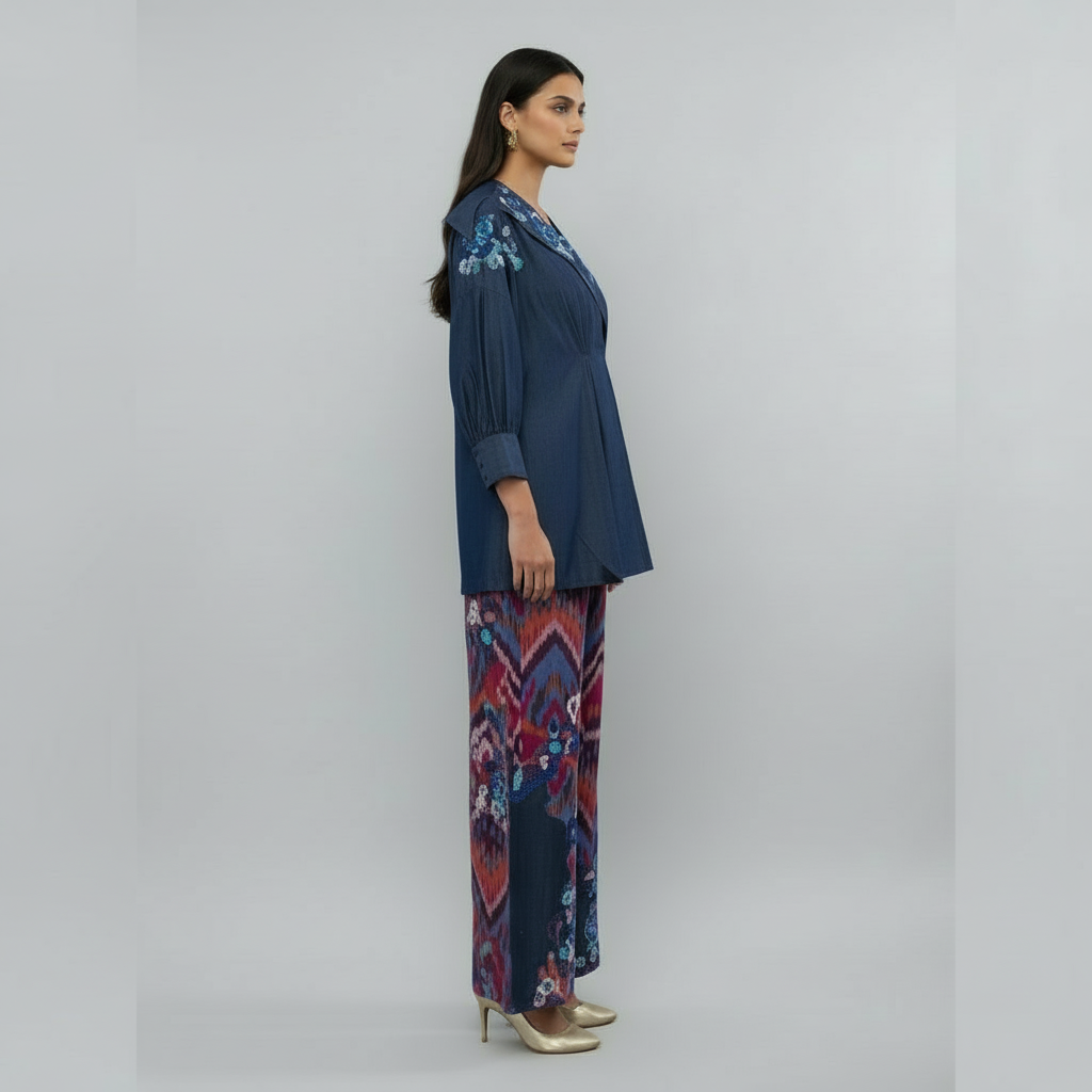 Hand-loom ikkat hand embroidered pants