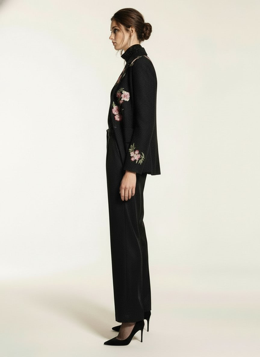 BLACK TWEED FLORAL JACKET