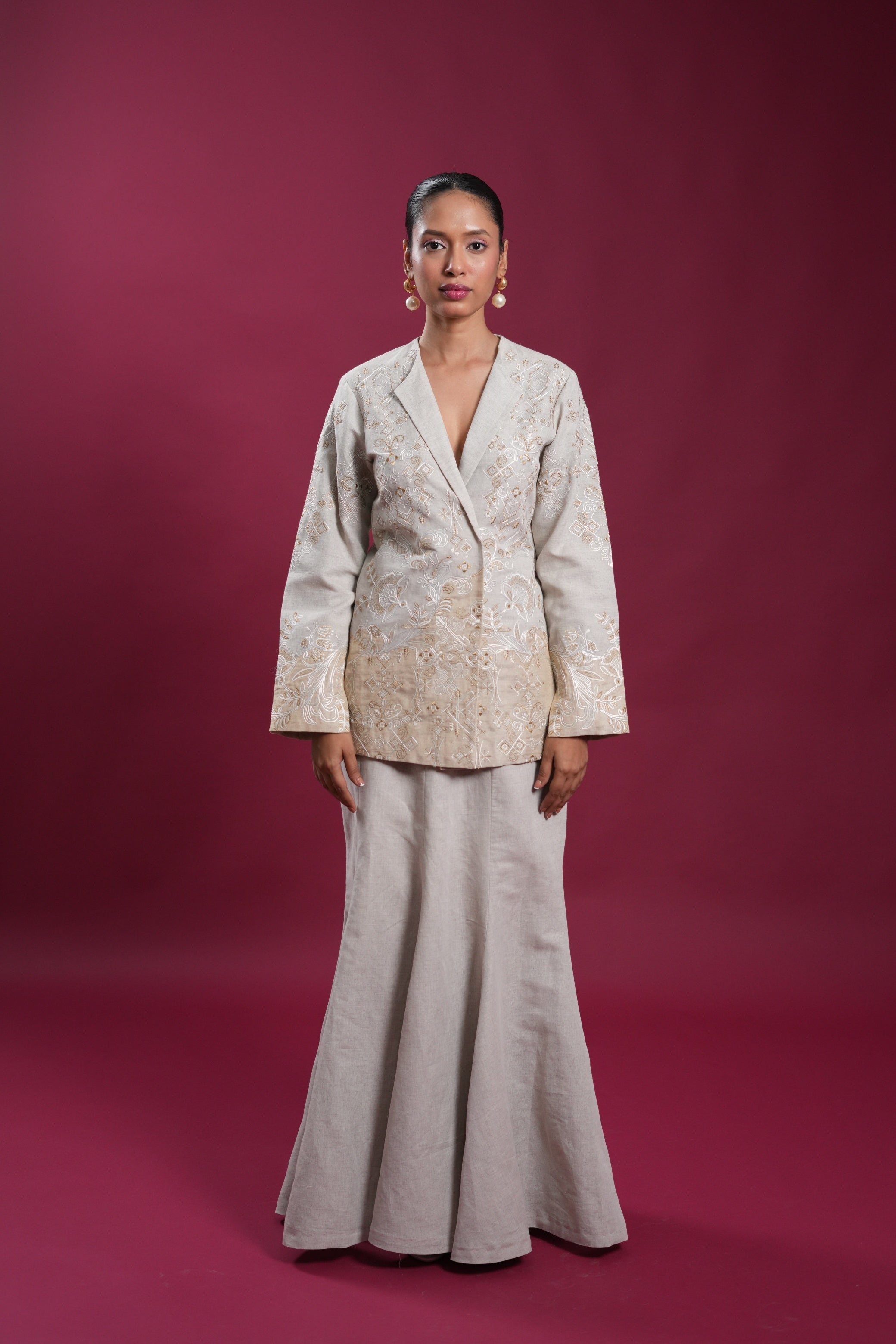 Regal Linen Jacket And Skirt Set