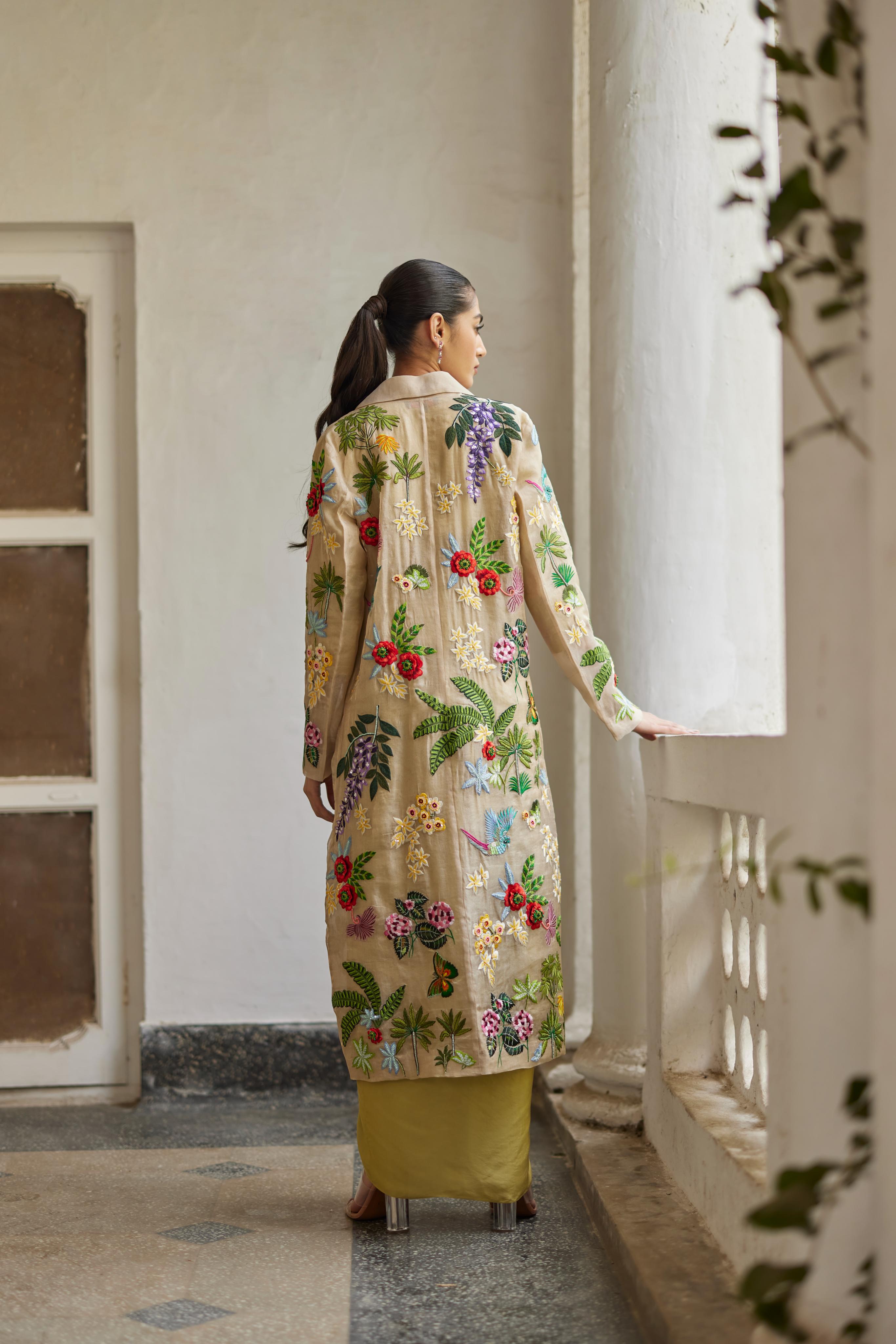 Golden Silk Zari Garden Jacket Set