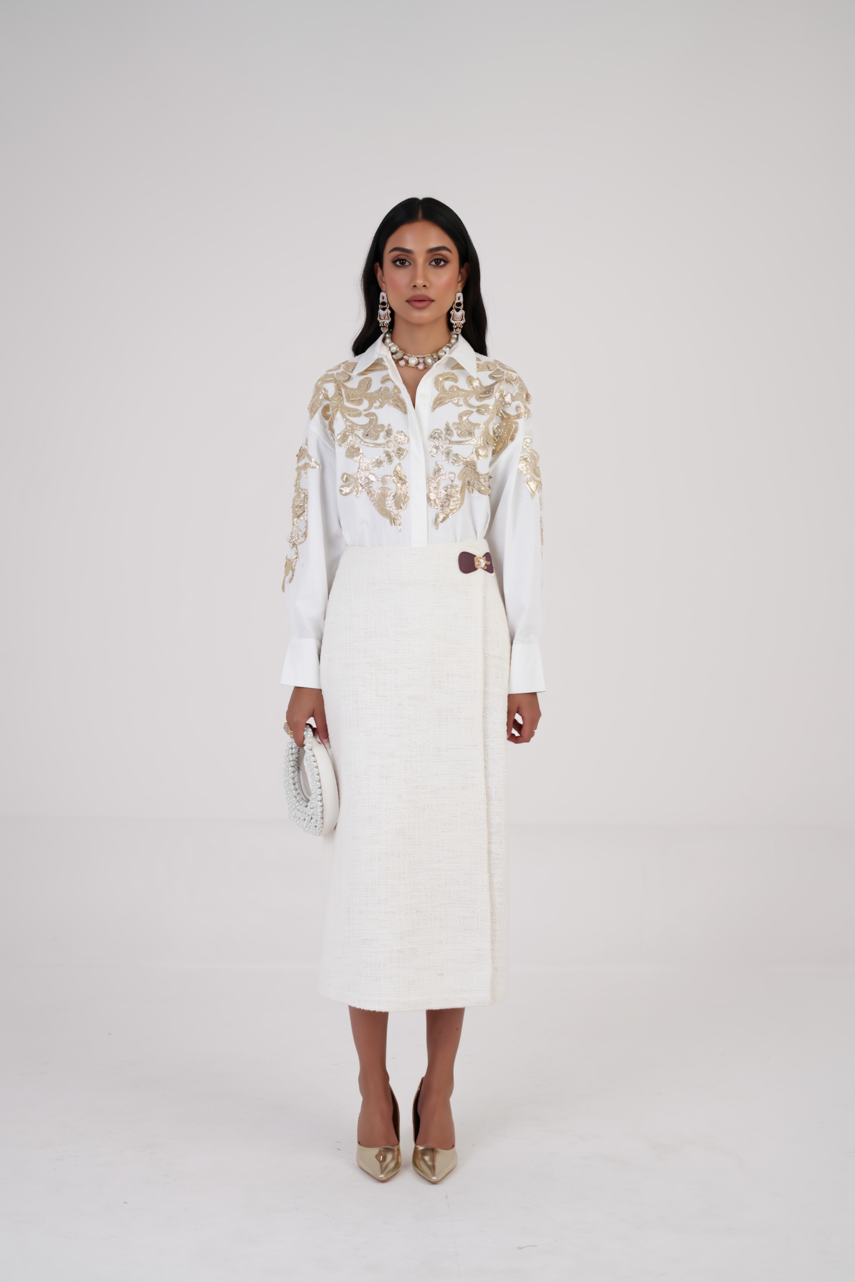 Feathered Golden Embroidered Shirt