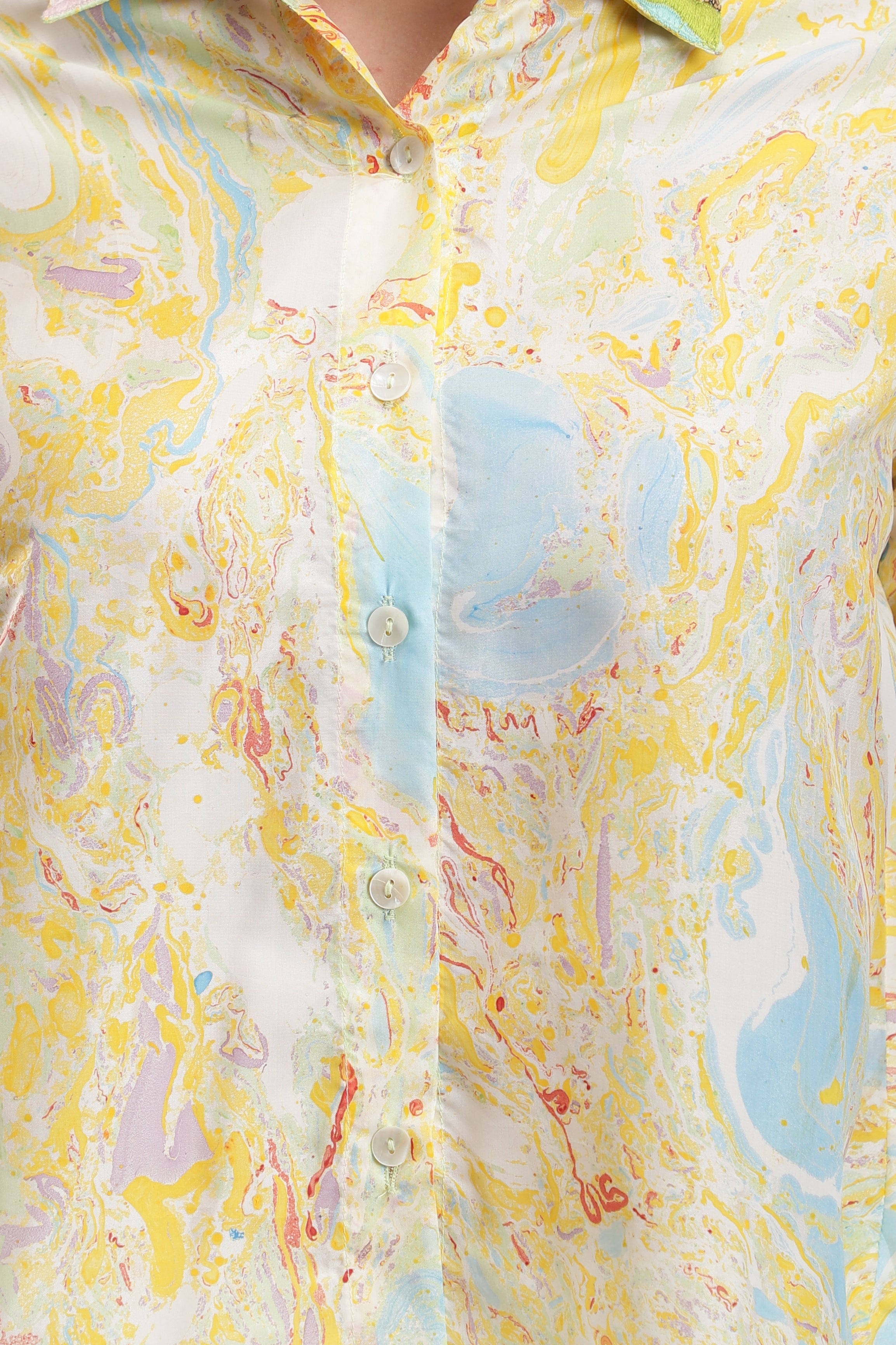 Yellow Alaska Marble Asymmetric Tunic, Asymmetrical Handcrafted marble print on pure silk, BeTrue, Be True